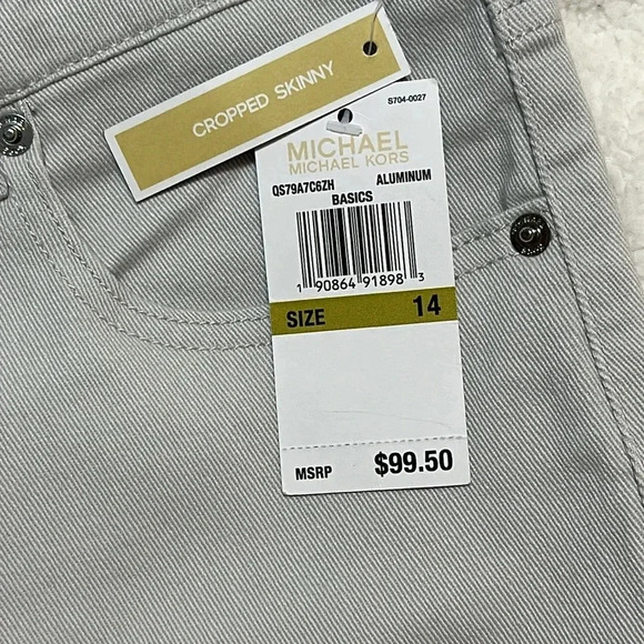 (sale) NWT Michael Kors MK Designer Women’s Jean Cropped Skinny Size 14 Aluminum - Picture 3 of 10